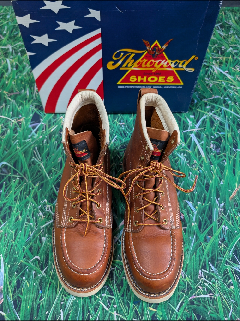 Thorogood Men's MAXWear Tobacco Brown Wedge Moc Steel Toe Lace Up Work Boot 9D - Picture 2 of 13